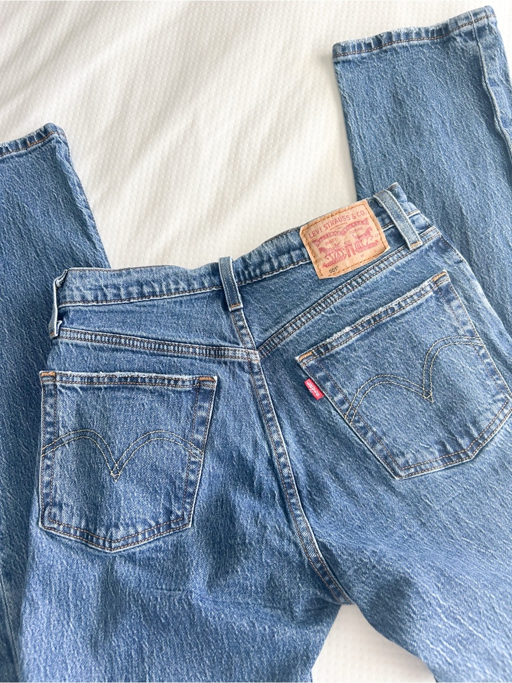 Levi's 501s Classic Blue Denim Jeans - Back Pocket Detail